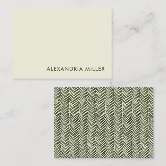 Eleganter Olive Schriftart Herringbone Gemustert B Mitteilungskarte (Vorne/Hinten)