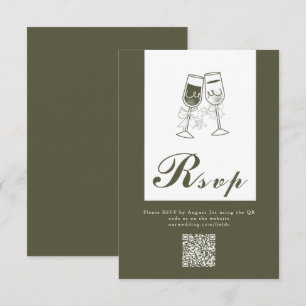 Eleganter Olive wood Green QR Code Hochzeit RSVP Karte
