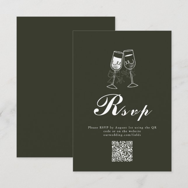 Eleganter Olive wood Green QR Code Hochzeit RSVP Karte (Vorne/Hinten)