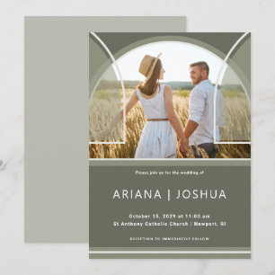 Eleganter Oliven-Foto-Bogen Hochzeit Einladung