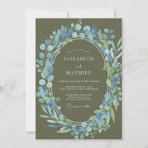 Eleganter Olivenkornblumen-Kranz-Hochzeit Einladung