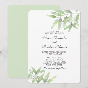 Eleganter Olivenzweig. Botanische Hochzeit Einladung