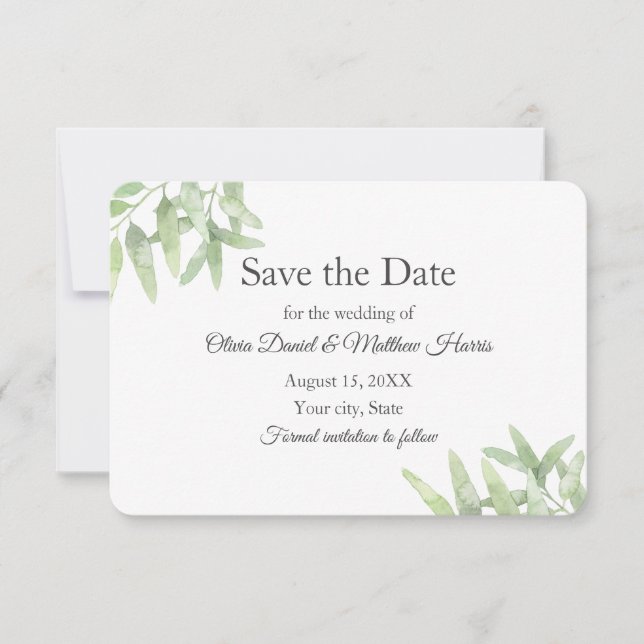 Eleganter Olivenzweig. Einfache Hochzeit Das Datum RSVP Karte (Vorderseite)