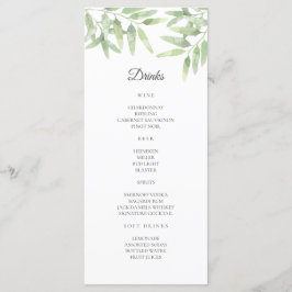 Eleganter Olivenzweig. Einfache Hochzeitsmenü Bar Menükarte