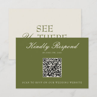 Eleganter Olivgrüner Old-Money-QR-Code für die Hoc RSVP Karte
