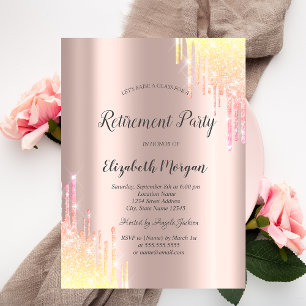 Eleganter Ombre-Glitter-Tropfen Roségold Ruhestand Einladung
