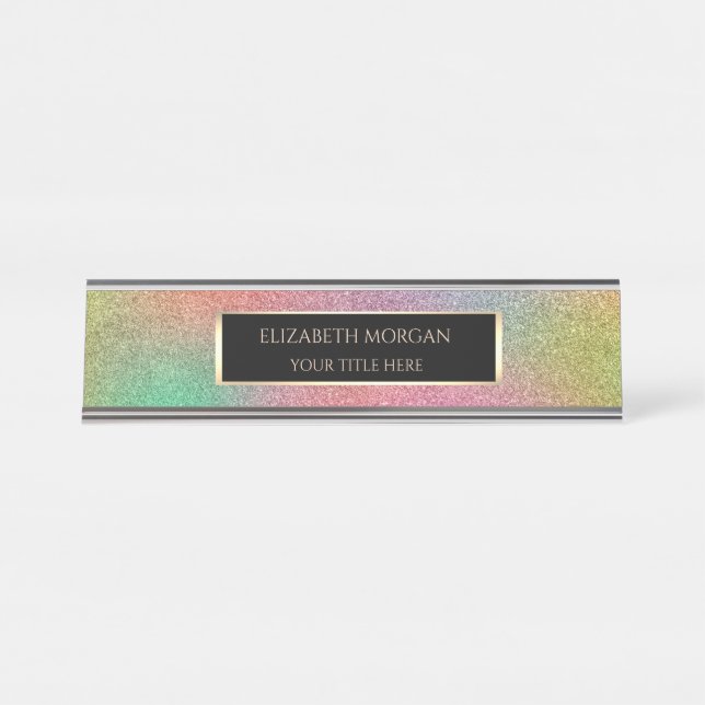 Eleganter Ombre Glitzer Frame Schreibtischnamensplakette (Vorderseite )