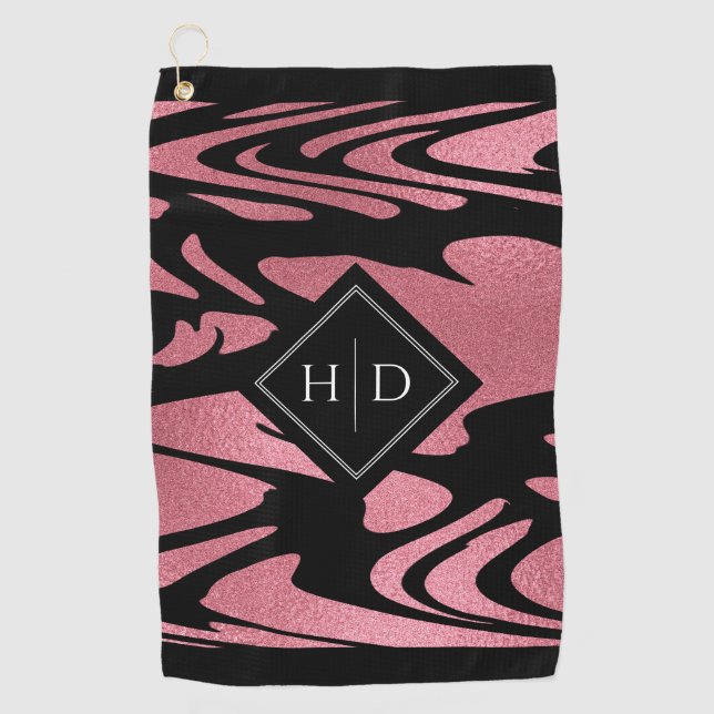 Eleganter Ombre Rose Gold Glitzer mit Monogram Golfhandtuch (Vorderseite)