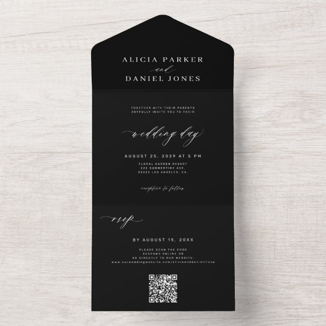 Eleganter Online-UAWG QR-Code für Hochzeiten All In One Einladung (Innen Boden)