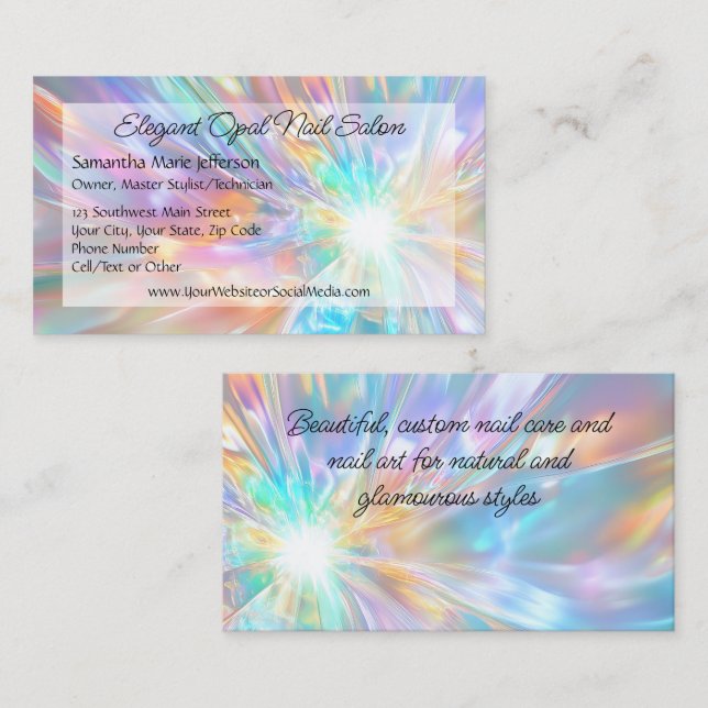 Eleganter Opal Holographic Crystal Pedicure Salon Visitenkarte (Vorne/Hinten)