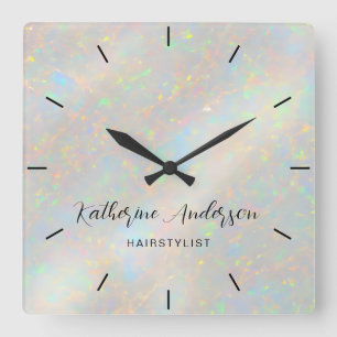 Eleganter Opalstein personalisierter Name Geschäft Quadratische Wanduhr
