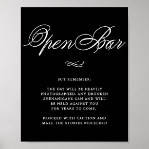 Eleganter Open Bar Spaß White Calligraphy Chic Poster