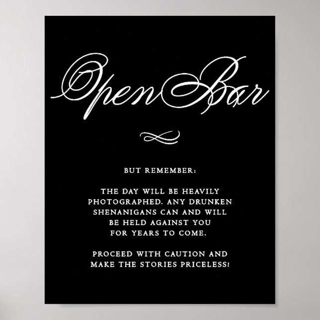 Eleganter Open Bar Spaß White Calligraphy | Chic Poster (Vorne)