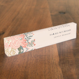 Eleganter Orange Blush Peach Green Ambrosia Floral Namensplakette