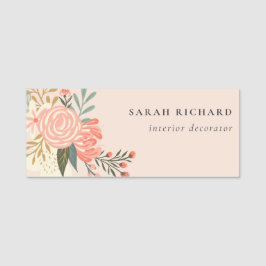 Eleganter Orange Blush Peach Green Ambrosia Floral Namensschild