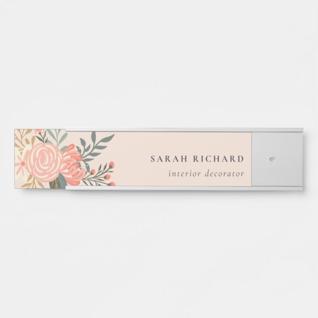 Eleganter Orange Blush Peach Green Ambrosia Floral Türschild (Vorderseite )