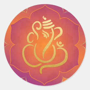 Eleganter orange-goldener Ganesha/ indischer Gott  Runder Aufkleber