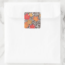 Eleganter Orange Herbst Herbstlaub und Wirbel Quadratischer Aufkleber