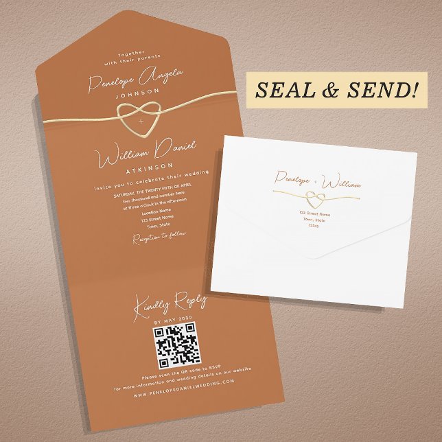 Eleganter Orange QR Code Hochzeit All In One Einladung (Von Creator hochgeladen)