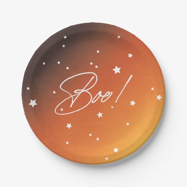 Eleganter Orange Sunset Boo! Halloween-Party Pappteller (Vorderseite)