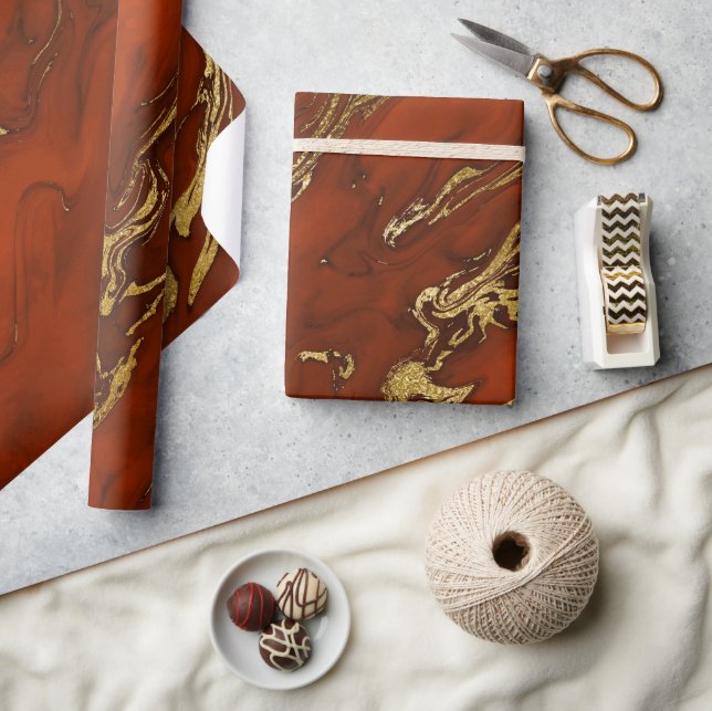 Eleganter Orange- und Gold Herbstmarmorstein Geschenkpapier (Kunsthandwerk)