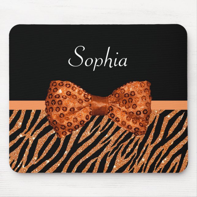 Eleganter orange Zebra-Druck IMITAT Glitz-Bogen Mousepad (Vorne)