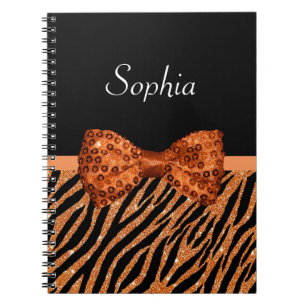 Eleganter orange Zebra-Druck IMITAT Glitz-Bogen Notizblock