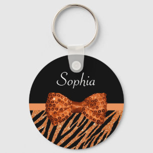 Eleganter orange Zebra-Druck IMITAT Glitz-Bogen Schlüsselanhänger