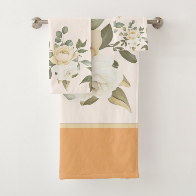 Eleganter, orangefarbener Blumenzauber  Badhandtuch Set (Insitu)