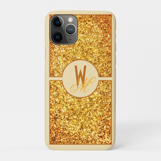 Eleganter orangefarbener Glitzer Mit Monogramm Case-Mate iPhone Hülle (Rückseite)