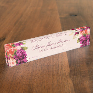 Eleganter orangefarbener Rosenbukett-Salon-Manager Namensplakette
