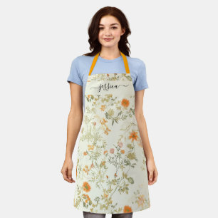Eleganter orangefarbener Wildblumen-Schriftname Schürze