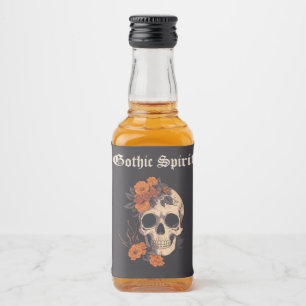 Eleganter orangener Blumen-Schädel-Monogramm-Hochz Alkoholflaschenetikett