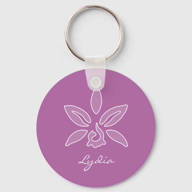 Eleganter Orchid Einfache fette Lila Blume mit Nam Schlüsselanhänger (Vorderseite)