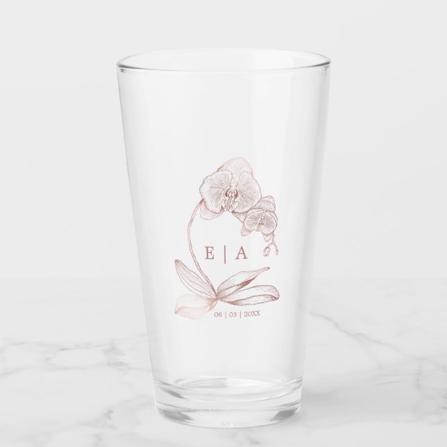 Eleganter Orchid Floral Monogram Wedding Keepake Glas (Vorderseite)