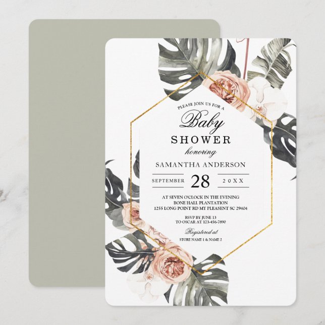 Eleganter Orchid & Rose Aquarellrahmen Einladung (Vorne/Hinten)