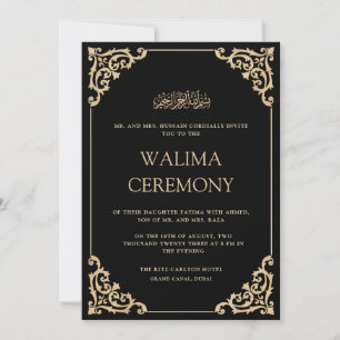 Eleganter Ornamentaler Schwarzer Goldrahmen Walima Einladung