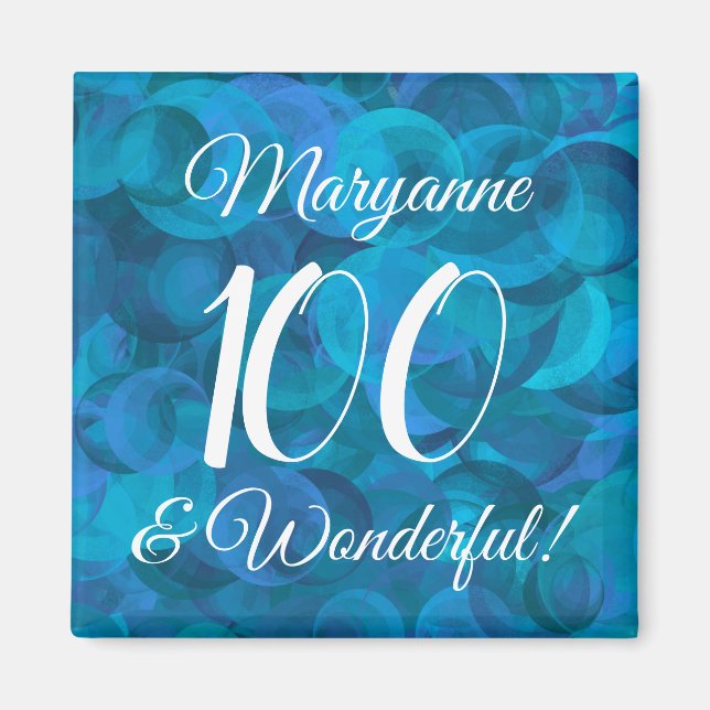 Eleganter Ozean Blue 100 und wunderbarer Geburtsta Magnet (Vorne)
