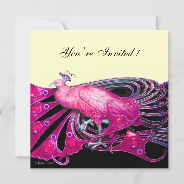 ELEGANTER PAKOCK IN FUCHSIA , PINK , SCHWARZ UND G EINLADUNG (Vorderseite)