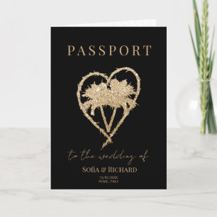 Eleganter Palm Trees Wedding Destination Passport Einladung