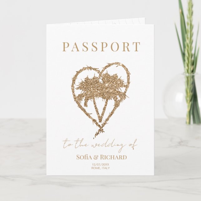 Eleganter Palm Trees Wedding Destination Passport Einladung (Vorderseite)