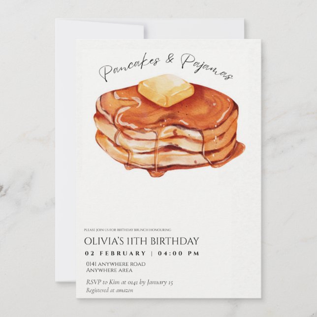 Eleganter Pancakes Pajamas Geburtstag Einladung (Vorderseite)