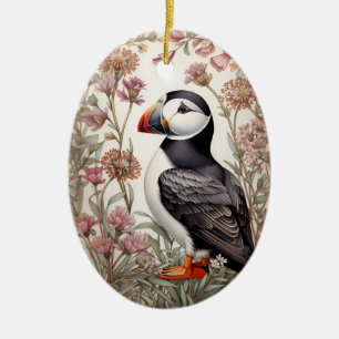 Eleganter Papageientaucher William Morris inspirie Keramik Ornament