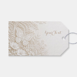 Eleganter Papercut Schmetterling mit Blumenrahmen Geschenkanhänger