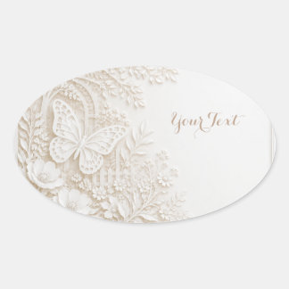 Eleganter Papercut Schmetterling mit Blumenrahmen Ovaler Aufkleber