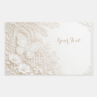 Eleganter Papercut Schmetterling mit Blumenrahmen Rechteckiger Aufkleber