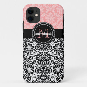 Eleganter Paris-Baby-Rosa-Schwarz-Damast iPhone 11 Hülle