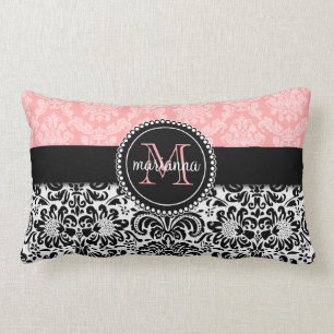 Eleganter Paris-Baby-Rosa-Schwarz-Damast Lendenkissen