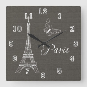 Eleganter Paris-Eiffelturm-dunkelgrauer Quadratische Wanduhr