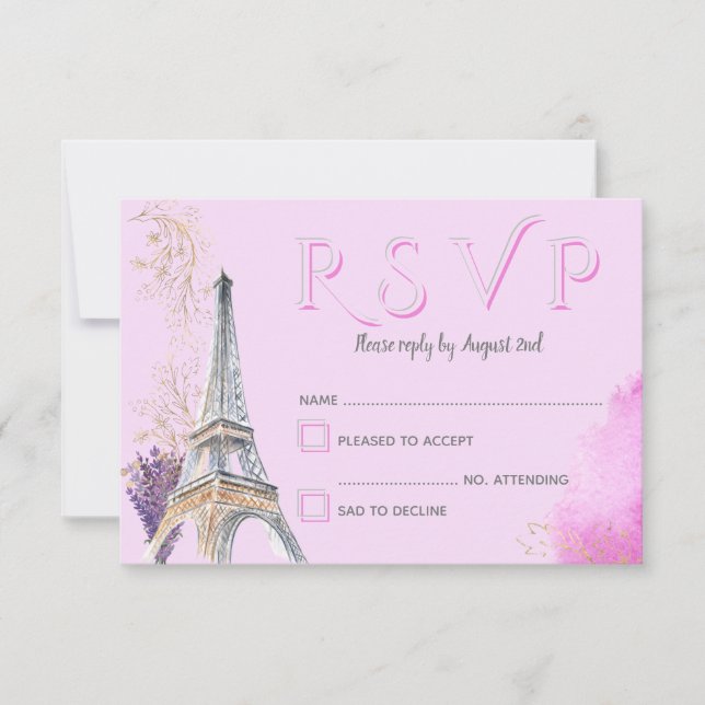 Eleganter Paris Pink Gold Aquarell Eiffelturm RSVP Karte (Vorderseite)